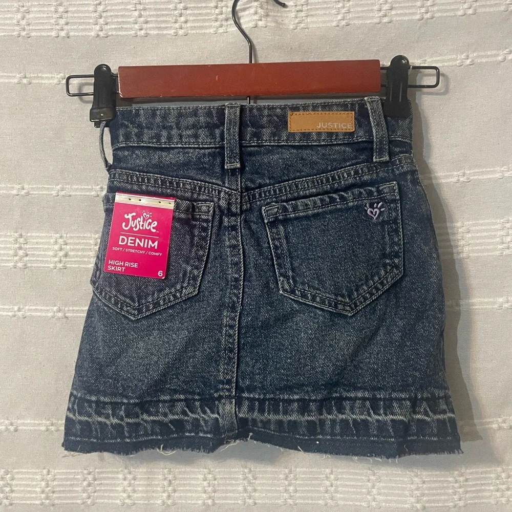 Justice Girls' Dark Wash Denim Skirt with Pink Smiley